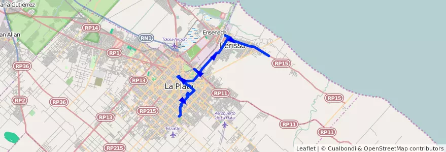 Mapa del recorrido G por Facultades de la línea 202 en 布宜诺斯艾利斯省.