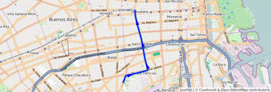 Mapa del recorrido H de la línea Subte en Ciudad Autónoma de Buenos Aires.