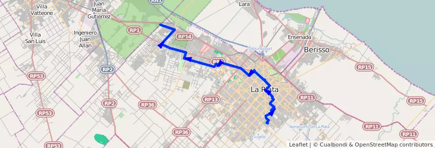 Mapa del recorrido H de la línea 273 en Partido de La Plata.