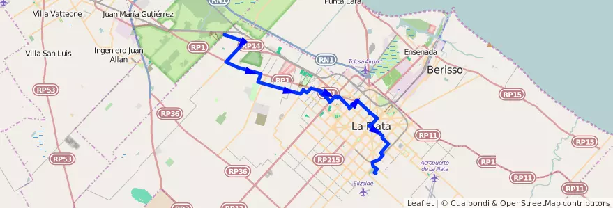 Mapa del recorrido H de la línea 273 en Partido de La Plata.