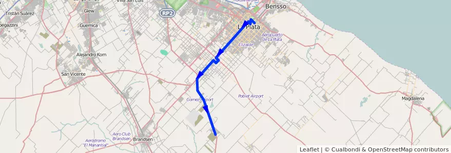 Mapa del recorrido Haras del Sur II de la línea 225 en Partido de La Plata.