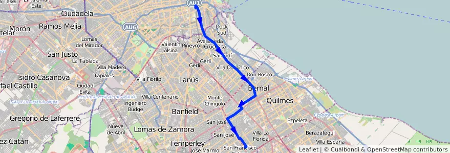 Mapa del recorrido I Constitucion-Solano de la línea 148 en Buenos Aires.