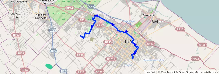 Mapa del recorrido I de la línea 273 en Partido de La Plata.