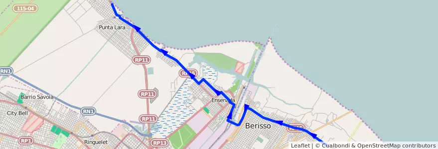 Mapa del recorrido I de la línea 202 en استان بوئنوس آیرس.