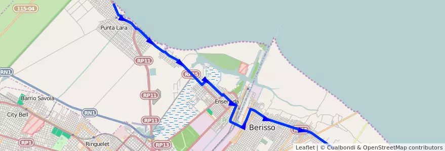 Mapa del recorrido I de la línea 202 en استان بوئنوس آیرس.
