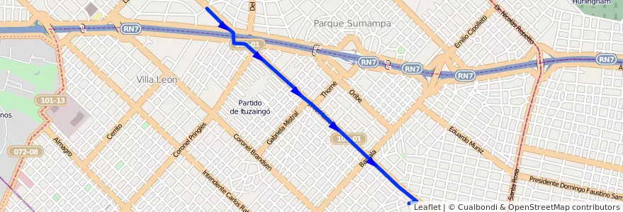 Mapa del recorrido Ituzaingo-Parque Lelo de la línea 441 en Partido de Ituzaingó.