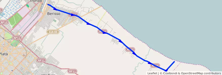 Mapa del recorrido J de la línea 202 en Partido de Berisso.