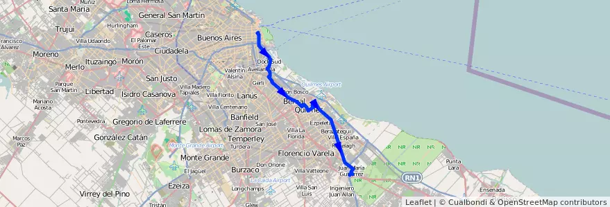 Mapa del recorrido L1 Correo-Berazategui de la línea 159 en استان بوئنوس آیرس.