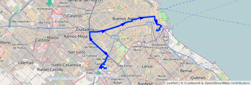Mapa del recorrido La Boca-Mcdo.Central de la línea 86 en Ciudad Autónoma de Buenos Aires.