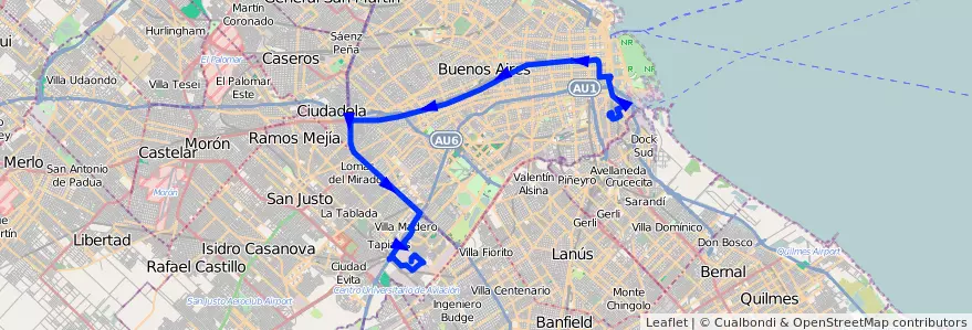 Mapa del recorrido La Boca-Mcdo.Central de la línea 86 en Argentina.