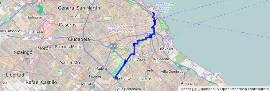 Mapa del recorrido La Noria de la línea 28 en Arjantin.