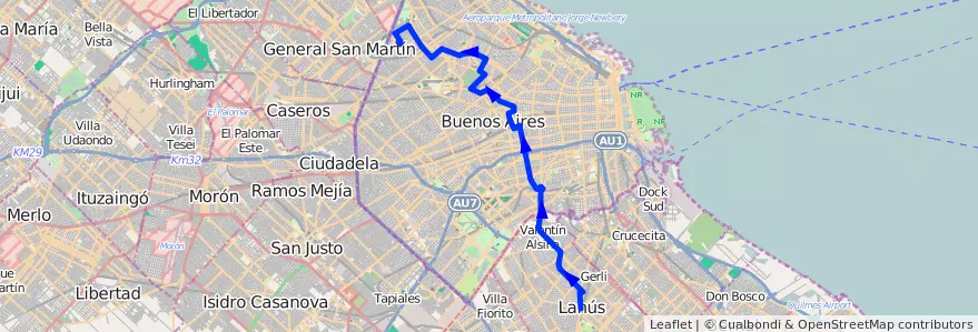 Mapa del recorrido Lanus-B.Saavedra de la línea 112 en Argentinien.