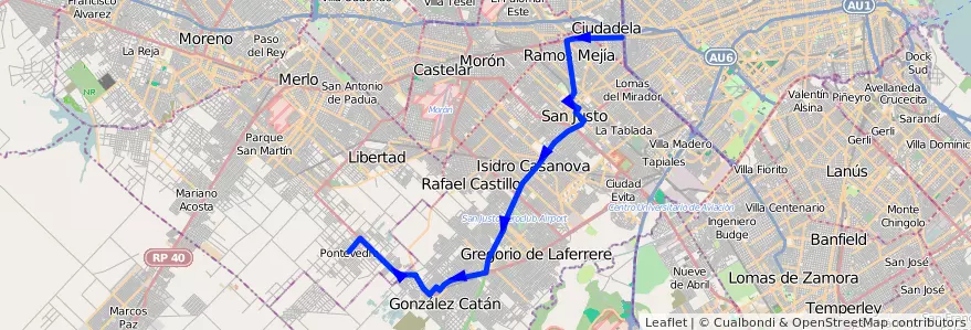 Mapa del recorrido Liniers-Pontevedra de la línea 205 en 布宜诺斯艾利斯省.