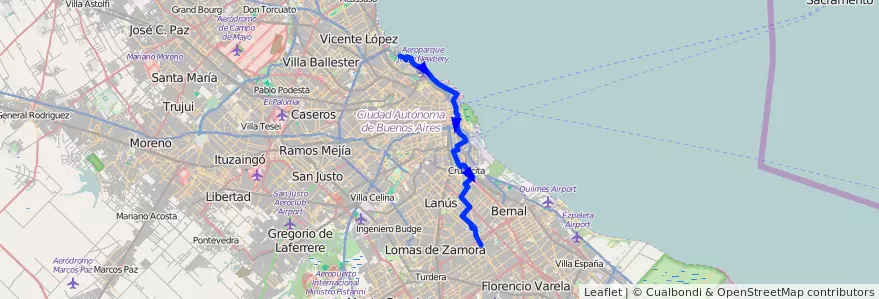 Mapa del recorrido M C.Univ-Mte.Chingolo de la línea 33 en الأرجنتين.