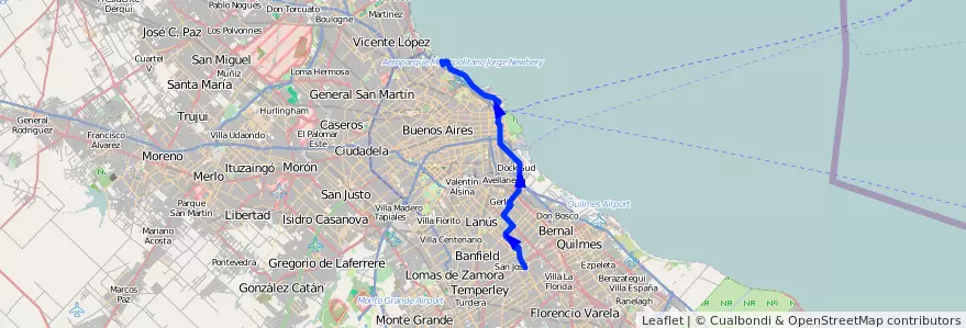 Mapa del recorrido M C.Univ - x Dock Sud de la línea 33 en 阿根廷.