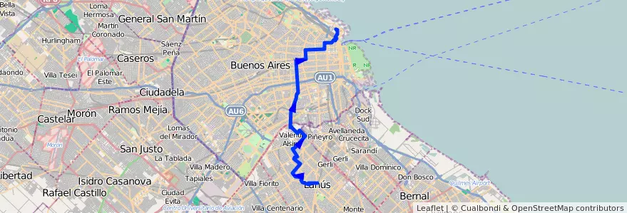 Mapa del recorrido Ramal M x Hospital Penna de la línea 75 en الأرجنتين.