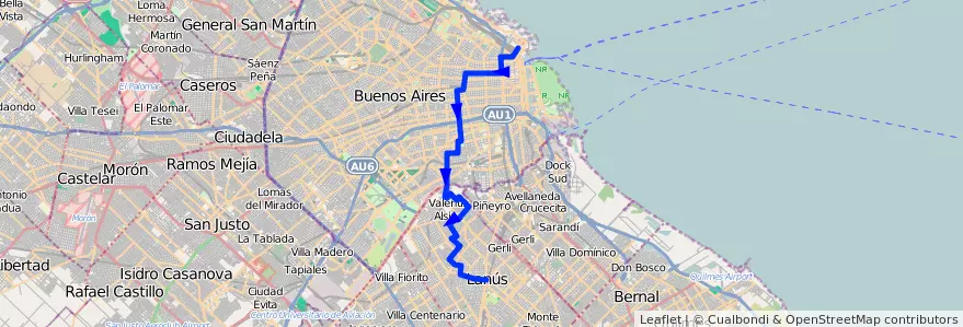 Mapa del recorrido Ramal M x Hospital Penna de la línea 75 en الأرجنتين.