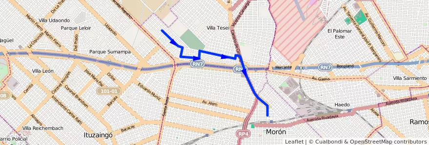 Mapa del recorrido Moron-Ctrio.Parque de la línea 443 en Buenos Aires.