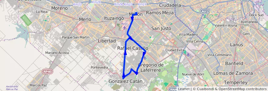 Mapa del recorrido Moron-G.Catan de la línea 236 en Buenos Aires.