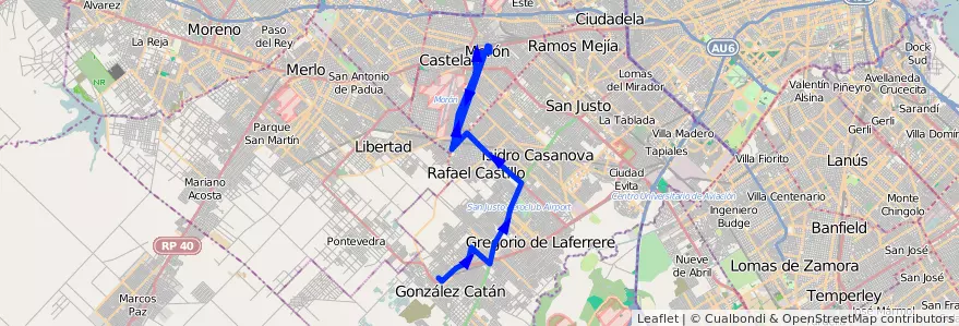 Mapa del recorrido Moron-G.Catan de la línea 236 en Buenos Aires.