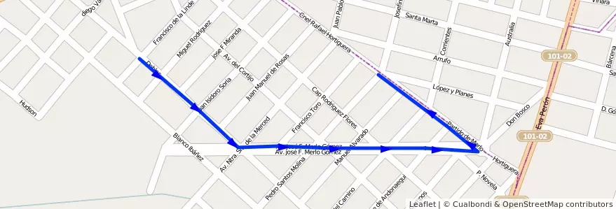 Mapa del recorrido Moron-San Francisco de la línea 236 en Buenos Aires.