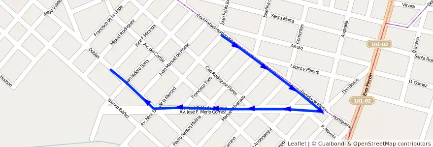 Mapa del recorrido Moron-San Francisco de la línea 236 en Provincia di Buenos Aires.