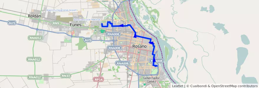 Mapa del recorrido  Negra de la línea 146 en Rosário.