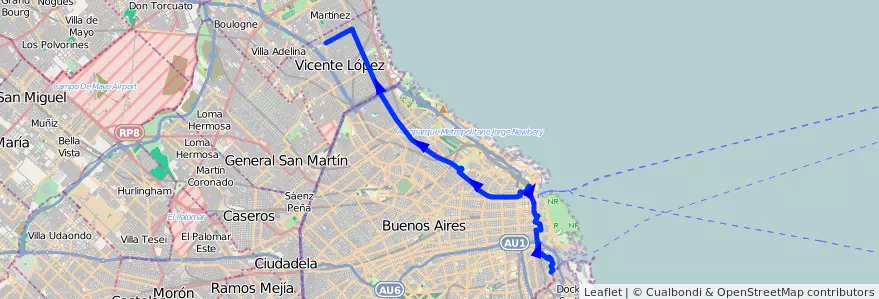 Mapa del recorrido Oliv-Boca x P.Madero de la línea 152 en Argentina.