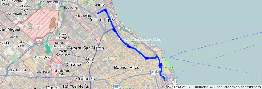Mapa del recorrido Oliv-Boca x P.Madero de la línea 152 en Аргентина.
