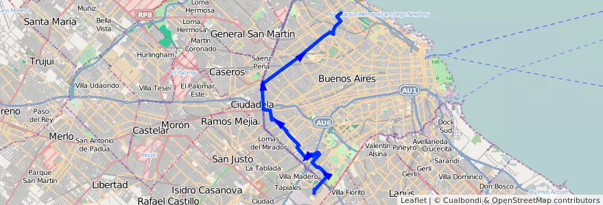 Mapa del recorrido P x Piedrabuena de la línea 80 en Ciudad Autónoma de Buenos Aires.