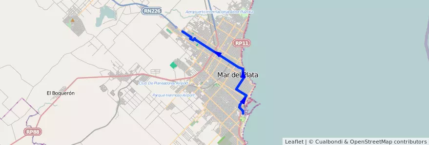 Mapa del recorrido P de la línea 511 en Mar del Plata.
