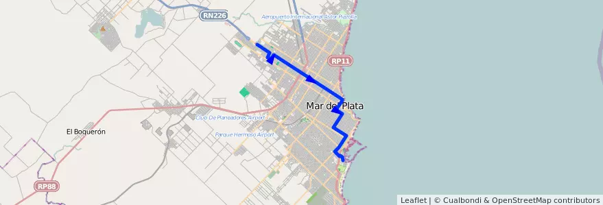 Mapa del recorrido P de la línea 511 en مار ديل بلاتا.