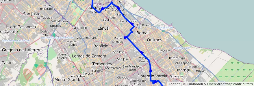 Mapa del recorrido P Pompeya-Zeballos de la línea 178 en 부에노스아이레스주.