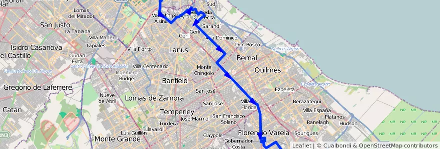 Mapa del recorrido P Pompeya-Zeballos de la línea 178 en Provinz Buenos Aires.