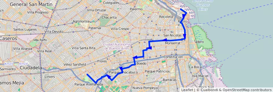 Mapa del recorrido Parque Avellaneda de la línea 7 en Autonomous City of Buenos Aires.