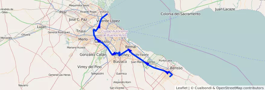 Mapa del recorrido Pasco de la línea 338 (TALP) en Buenos Aires.