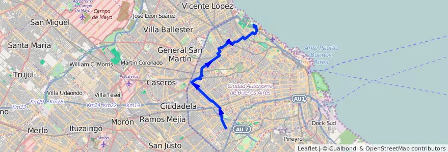 Mapa del recorrido P.Avellaneda-Cdad.Uni de la línea 107 en Ciudad Autónoma de Buenos Aires.