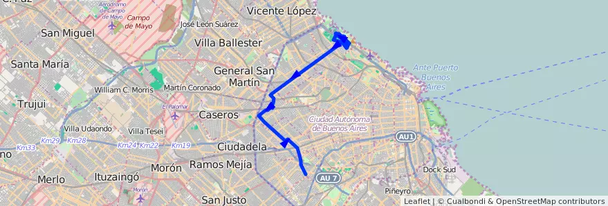 Mapa del recorrido P.Avellaneda-Cdad.Uni de la línea 107 en Буэнос-Айрес.