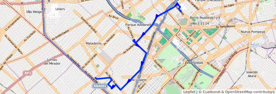 Mapa del recorrido Piedrabuena-Htal.Piner de la línea 50 en Ciudad Autónoma de Buenos Aires.