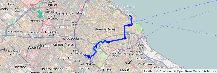 Mapa del recorrido Piedrabuena-Retiro de la línea 50 en Autonomous City of Buenos Aires.
