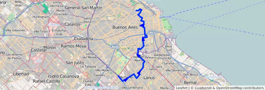Mapa del recorrido P.Italia-Pte.La Noria de la línea 188 en Аргентина.