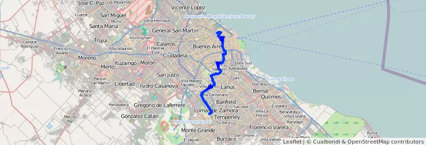 Mapa del recorrido P.Italia-V.Albertina de la línea 188 en 阿根廷.