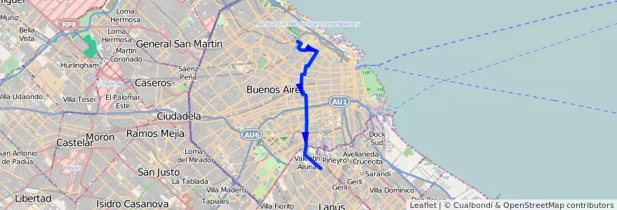 Mapa del recorrido P.Italia-V.Alsina de la línea 128 en Ciudad Autónoma de Buenos Aires.