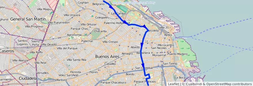Mapa del recorrido Troncal de la línea 118 en Буэнос-Айрес.