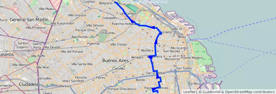 Mapa del recorrido Troncal de la línea 118 en Ciudad Autónoma de Buenos Aires.