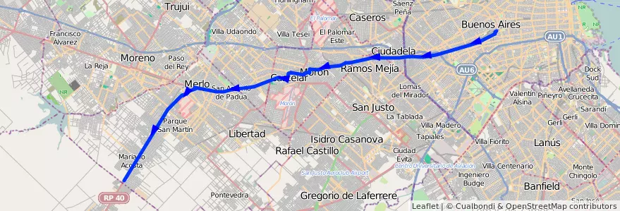 Mapa del recorrido Pra.Junta-M.Paz de la línea 136 en 아르헨티나.