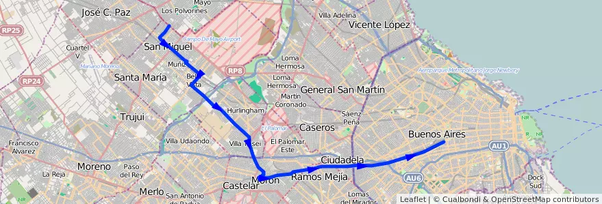 Mapa del recorrido Pra.Junta-S.Miguel de la línea 163 en 아르헨티나.