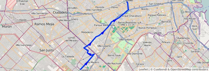 Mapa del recorrido Pra.Junta-Tapiales de la línea 103 en Argentine.
