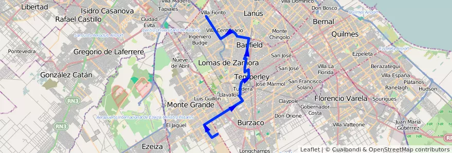 Mapa del recorrido Pte.La Noria-Mte.Gran de la línea 318 en Provincia di Buenos Aires.