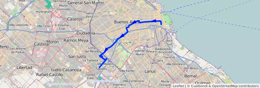 Mapa del recorrido Pto.Madero-Tapiales de la línea 103 en 아르헨티나.